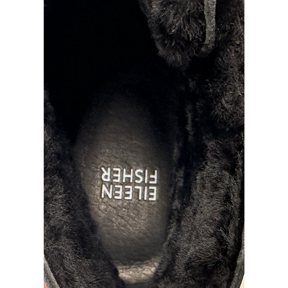 Eileen Fisher Alpine Black Nubuck Wedge Bootie Womens 8 Real Shearling New $275 - Picture 10 of 11